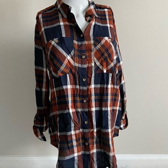 Dynamite Tops - Dynamite Orange & Navy Flannel Shirt